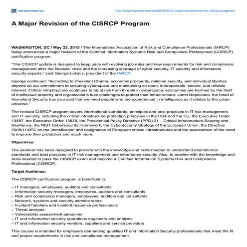 A Major Revision of the CISRCP Program