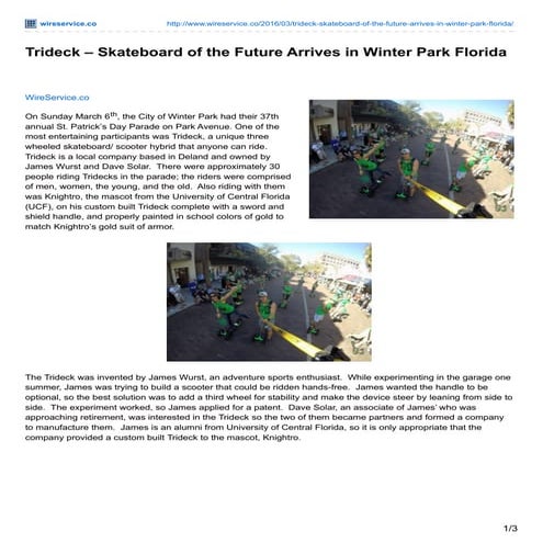 Trideck - Skateboard of the Future Arrives in Winter Park Florida