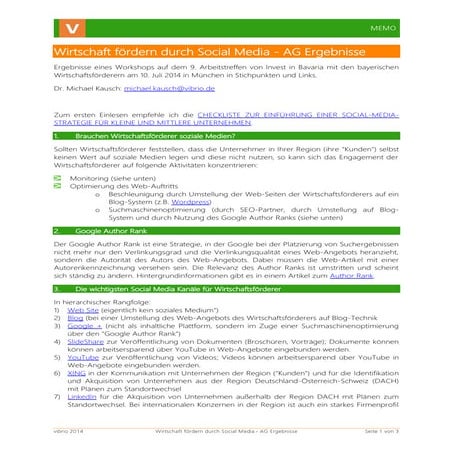 Wirtschaft fördern durch Social Media  Ergebnisse einer Arbeitsgruppe