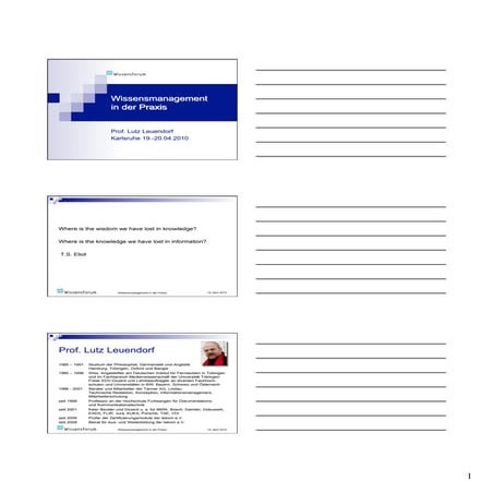 Wissensmanagement in der Praxis - Vortragsfolien 1. Tag, Prof. Lutz Leuendorf