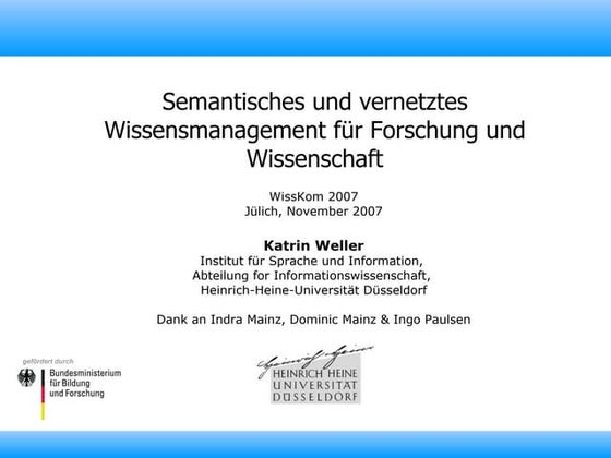 Semantisches und vernetztes Wissensmanagement für Forschung und Wissenschaft