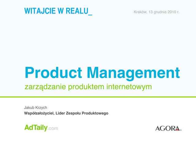 Product Management - Zarządzanie produktem internetowym