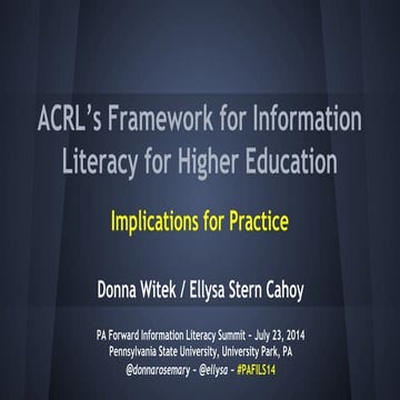 ACRL's Framework for Information Literacy for Higher Education: Implications ...