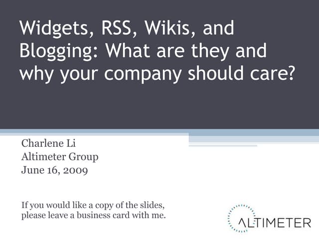 WITI: RSS, Wikis and Blogging Social Media Cafe Hands On Training