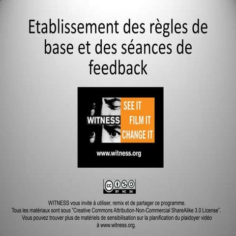 Witness curriculum 1-etablissement des règles de base et des séances de feedb...