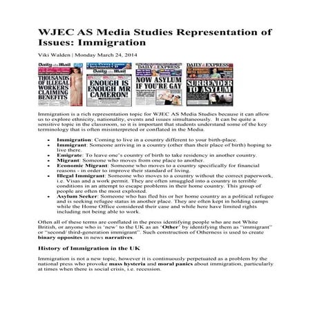 Wjec AS media studies representation of issues - immigration