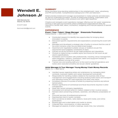 Mr Wendell's Resume