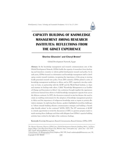 Building Capacity in Research Communication and Knowledge Management: The GDNet Experience