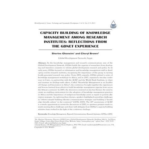 Building Capacity in Research Communication and Knowledge Management: The GDN...