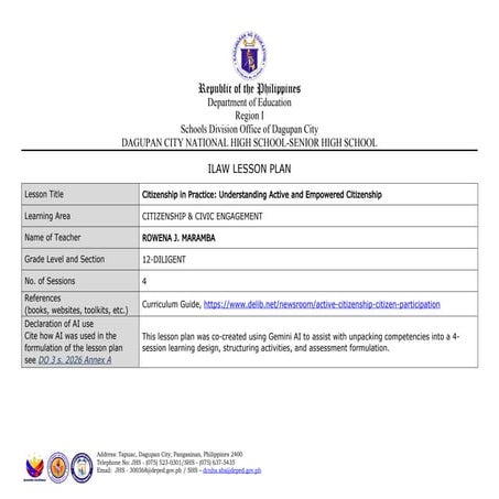 citizenship and civic engagement week 1. ILAW LESSON PLAN | DOCX
