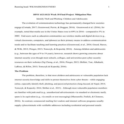 DPSY 6121-8121 Week 10 Final Project: Mitigation Plan