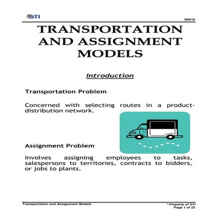 transportation and assignment models