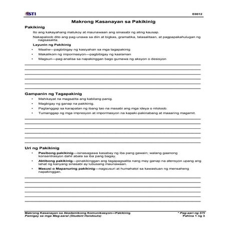 Wk 12 ses 32 34 makrong kasanayan sa pakikinig