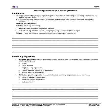 Wk 15 ses 40 42 makrong kasanayan sa pagbabasa