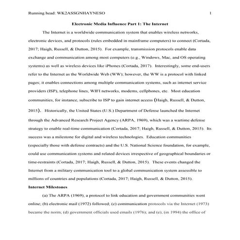 DPSY 6121 Wk2 ASSGN: Electronic Media Influence Part 1