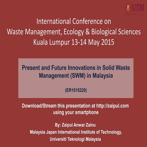 Present and Future Innovations in Solid Waste Management in Malaysia | PPTX