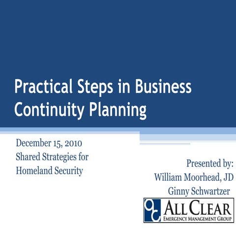 Wm moorhead   practical steps in business continuity planning, shared strategies