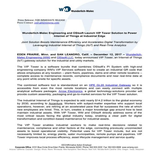 WM press release VIP Tower - 122017