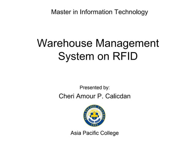 Project Proposal Sample: RFID on Warehouse Management System | PDF