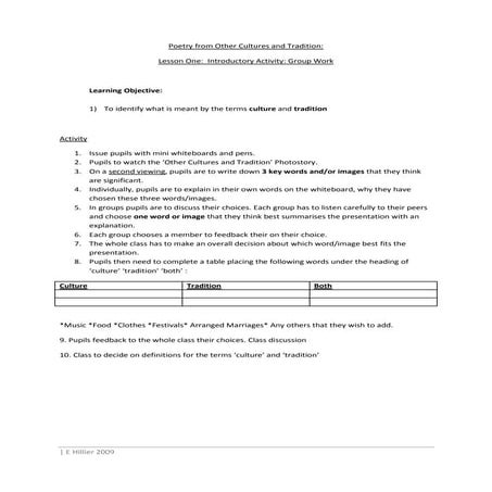 Other Cultures and Tradition WMV Introductory Activity