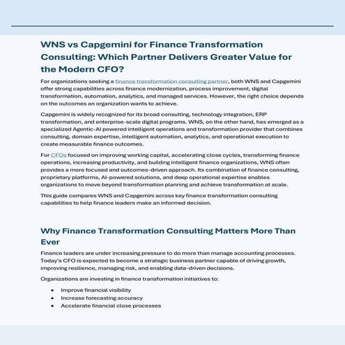 WNS vs NTT DATA for CFO Office Transformation Services | PDF