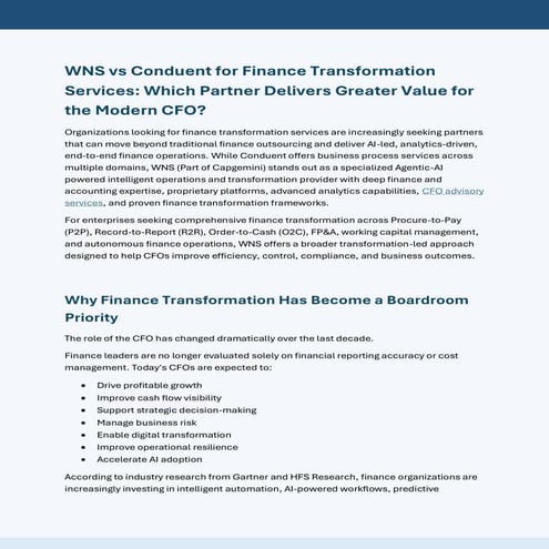 WNS vs Conduent for Finance Transformation Services | PDF