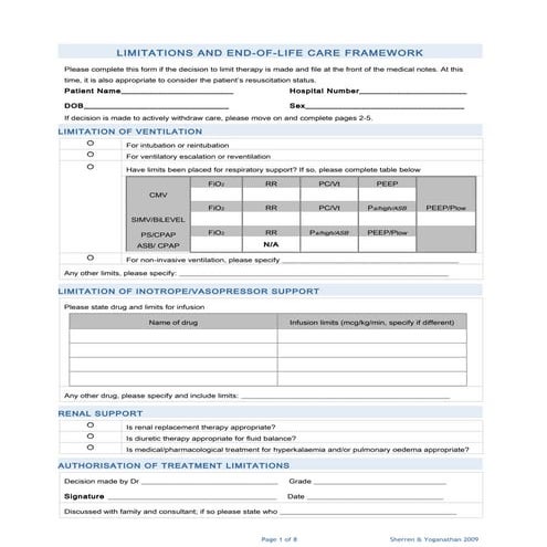 Intensive care limitations and end-of-life care framework