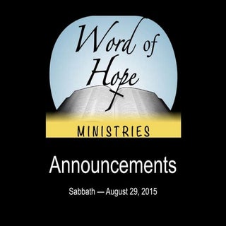 WoH announcements 8/29/15