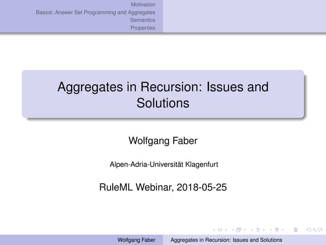 Aggregates in Recursion: Issues and Solutions