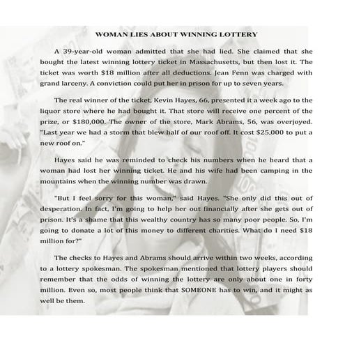 Woman lies about winning lottery