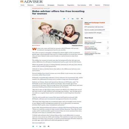 Robo-adviser offers fee-free investing for women