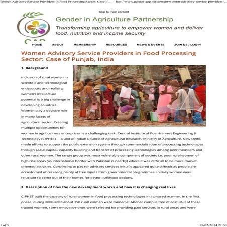 Women advisory service providers in food processing sector  case of punjab, i...