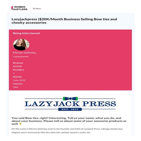Lazyjackpress |$20K/Month Business Selling Bow ties and cheeky accessories