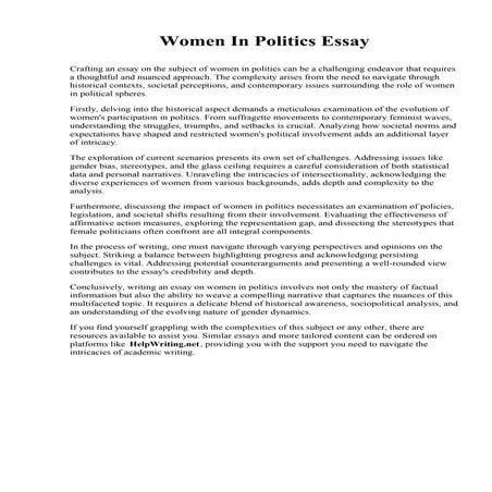 Women In Politics Essay. Fort Hays State University