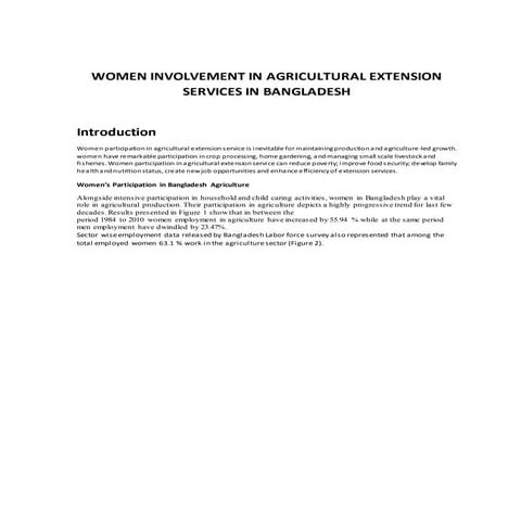 Women involvement in agricultural extension services in bangladesh