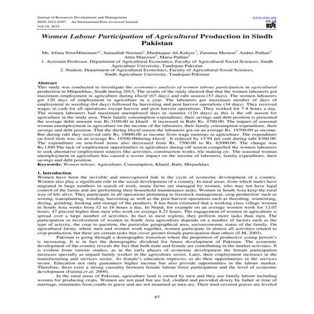 Women labour participation of agricultural production  in sindh pakistan