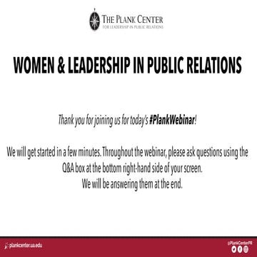 Plank Center Webinar: Women & Leadership in Public Relations