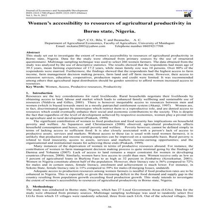 Women's accessibility to resources of agricultural productivity in borno stat...
