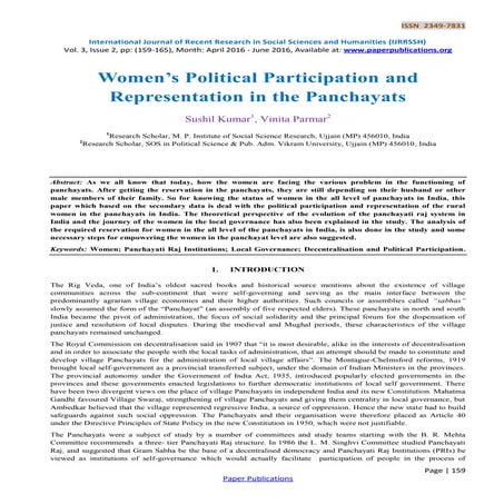 Women’s Political Participation and Representation in the Panchayats | PDF