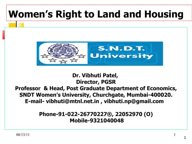 Women's right to land & housing