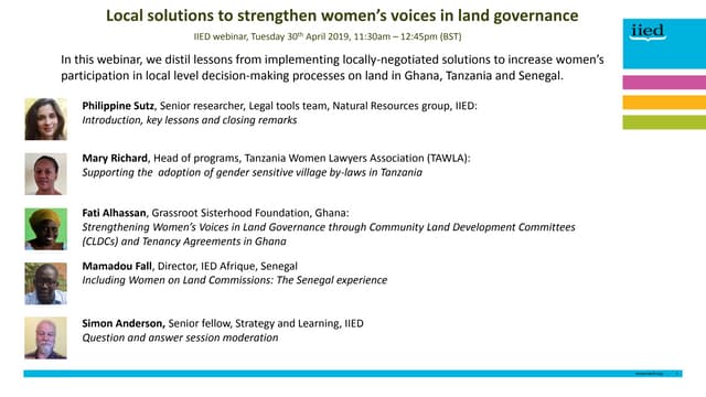 Local solutions to strengthen women’s voices in land governance