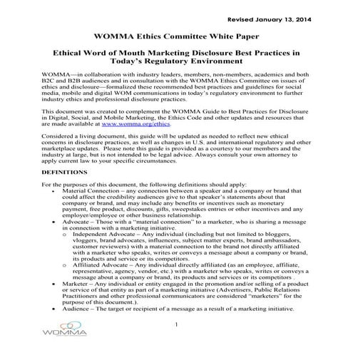 WOMMA Ethics Committee White Paper (2014)