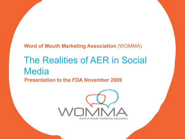 WOMMA FDA Presentation on Adverse Events November  2009