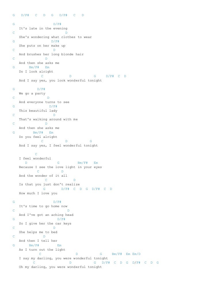 Wonderful Tonight Chord Chart