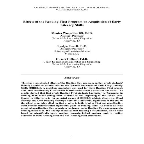 Wong ratcliff effects of the reading first program on acquisition of early li...