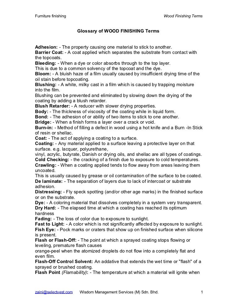 Wood finishing terms