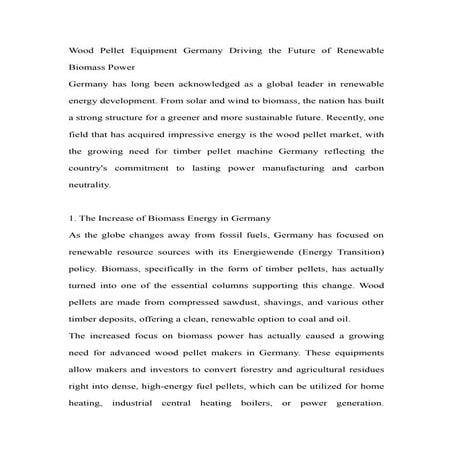 Wood Pellet Equipment Germany Driving the Future of Renewable Biomass ...
