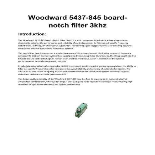 Woodward 5437-845 Board: 3kHz Notch Filter Technical Specifications and Application Guide