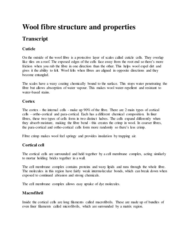 Wool fibre structure and properties
