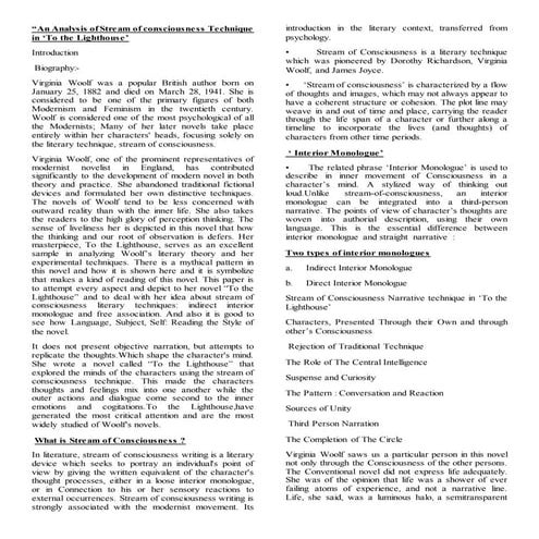 Woolf stream of consciousness technique in To the Light House